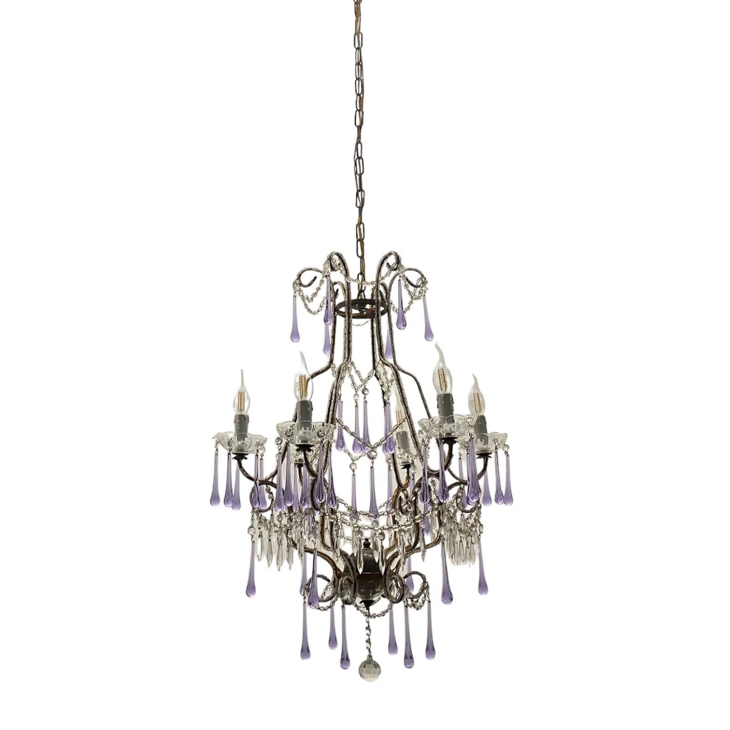 Crystal Beaded Murano Glass Chandelier, 1960s