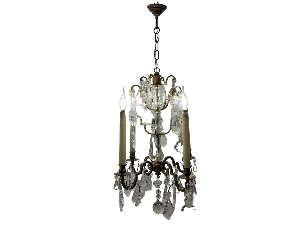 Vintage Bronze Crystal Chandelier, 1940s