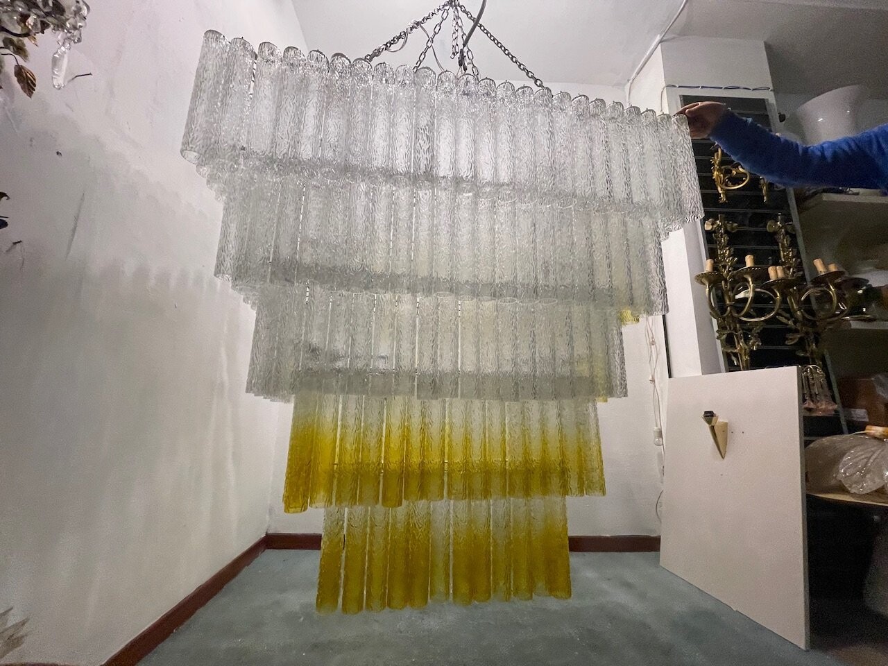 Extra Large Textured Glass Chandelier 1980’s