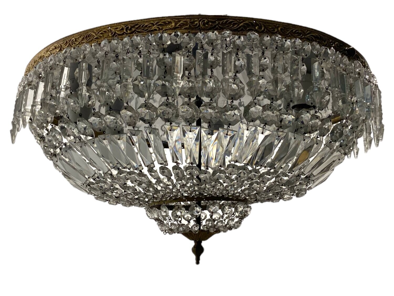 Large Crystal &amp; Bronze Flushmount, 1950s