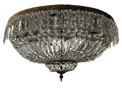 Large Crystal &amp; Bronze Flushmount, 1950s