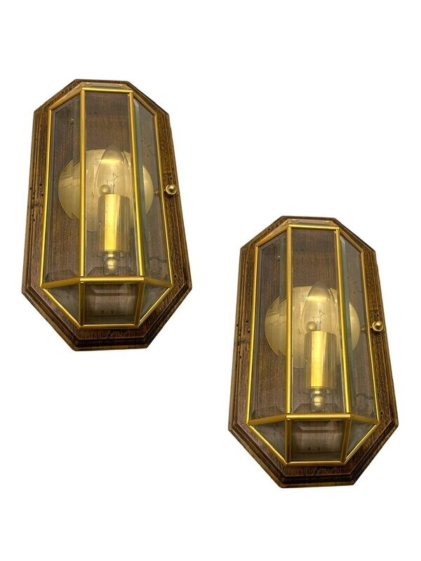 Wooden Brass Sconces Set of 2