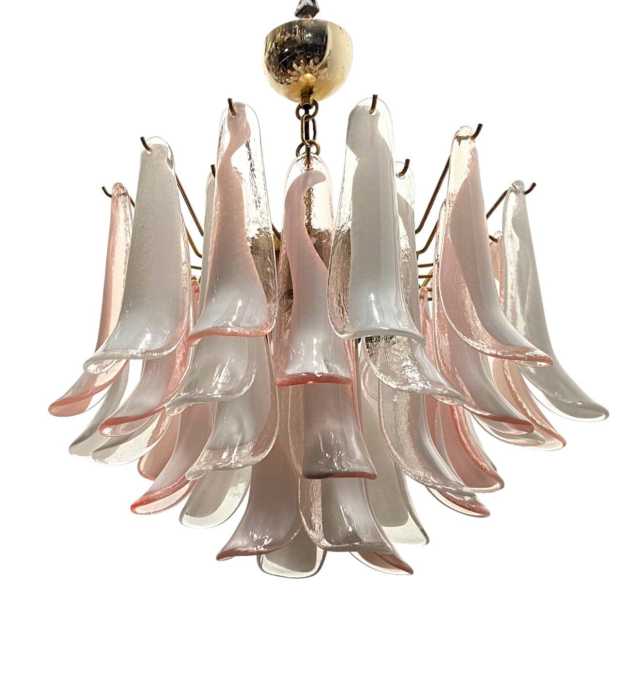 Pink and White Murano Glass Petal Chandelier, 1970s