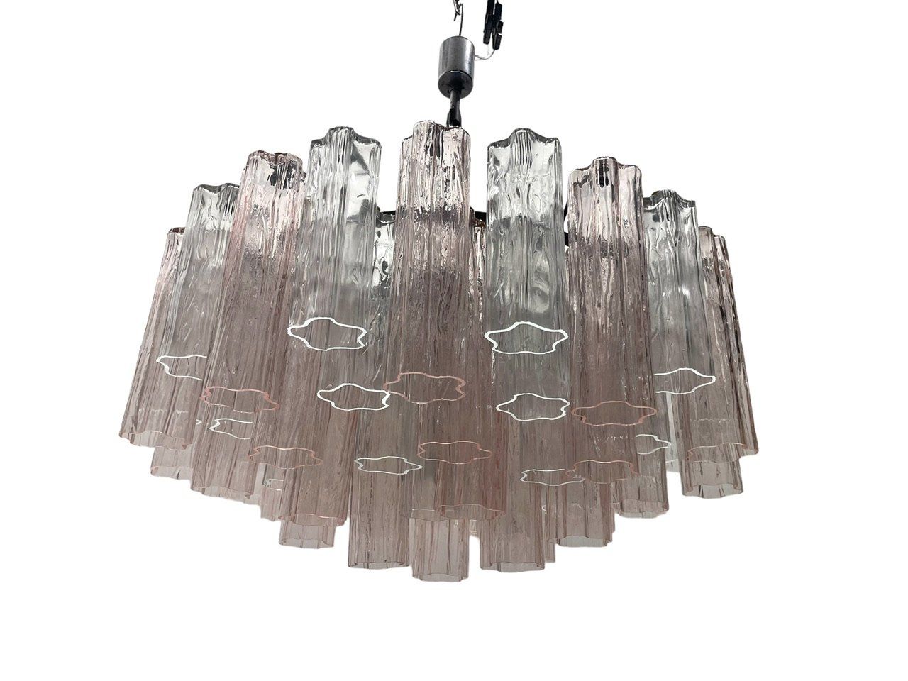 Large Murano Glass Pink Clear Tronchi Chandelier by Paolo Venini