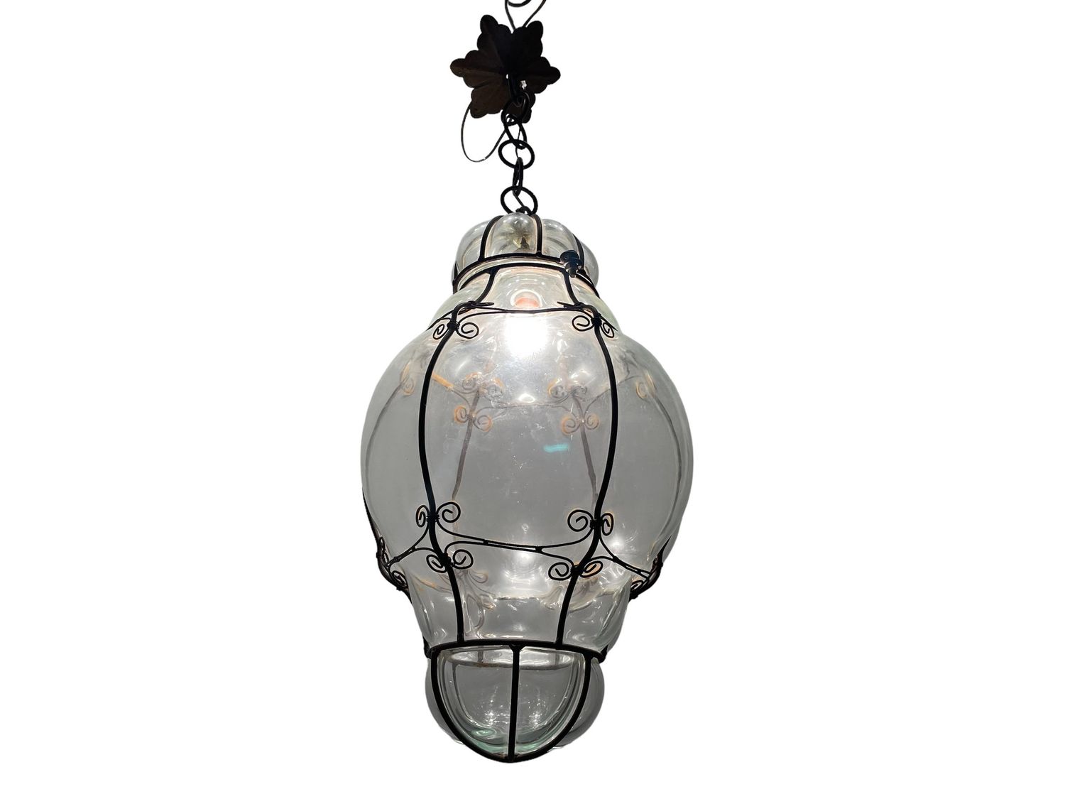 Large Wrought Iron Murano Light Pendant 1950’s