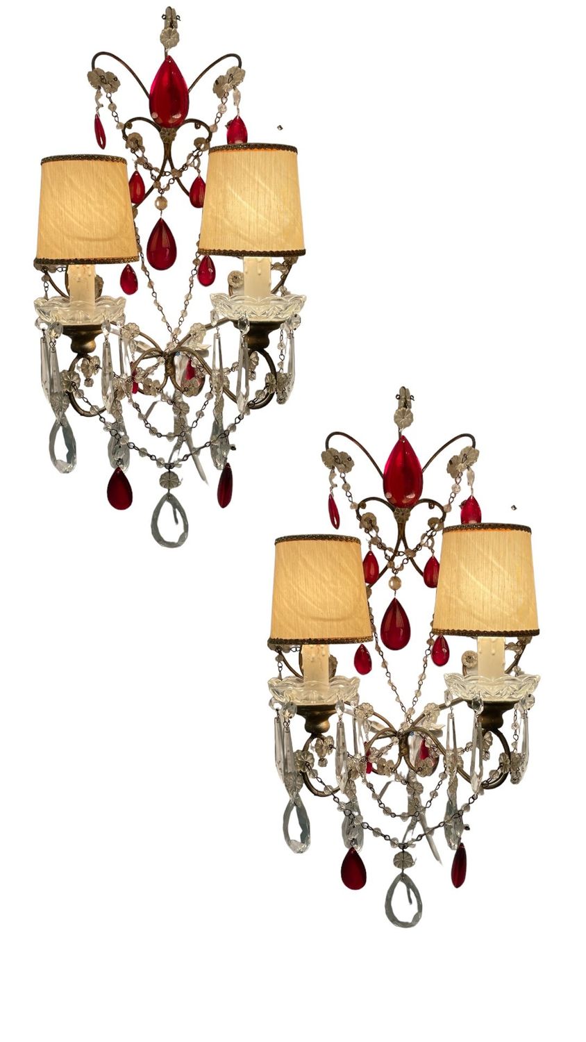 Ruby Red Crystal Beaded Sconces Set of 2