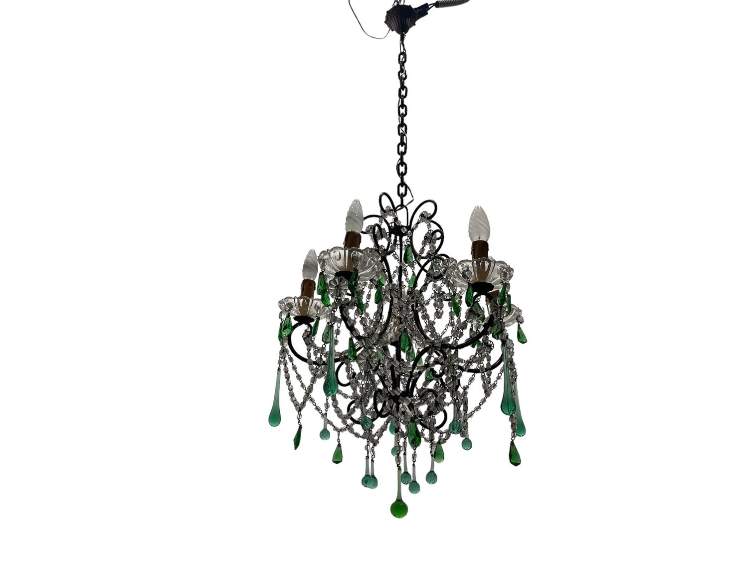 Vintage Italian Green Macaroni Chandelier, 1950s