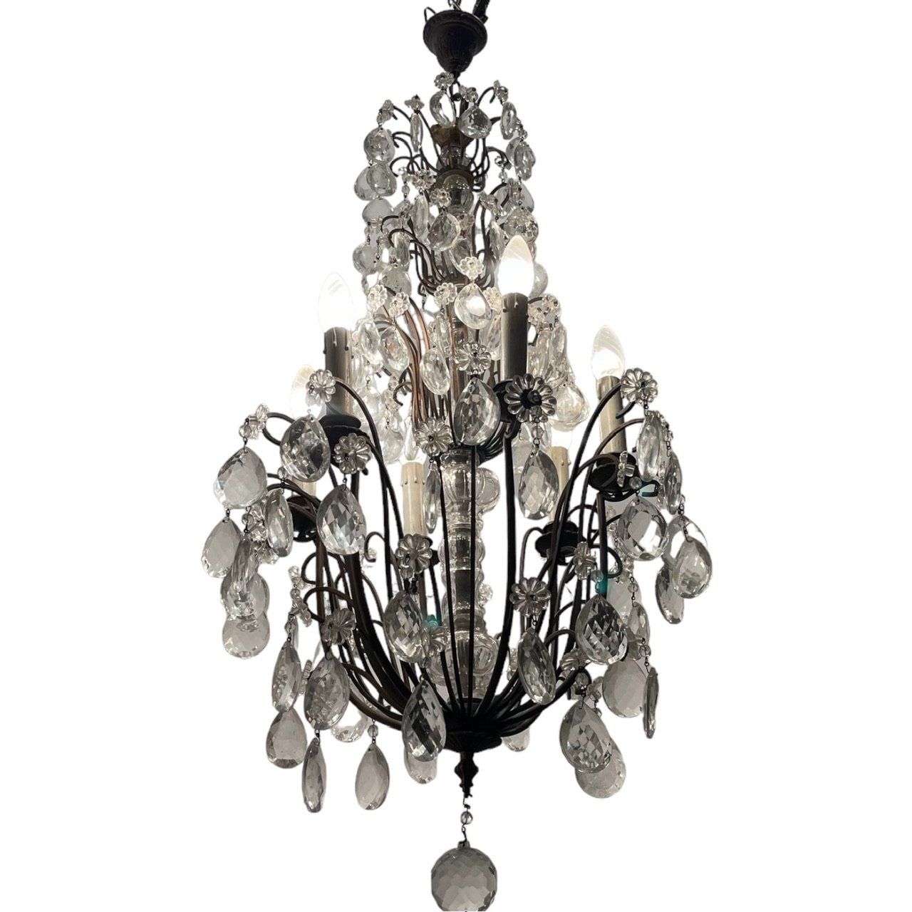 Vintage Crystal Bronze Chandelier, 1940s
