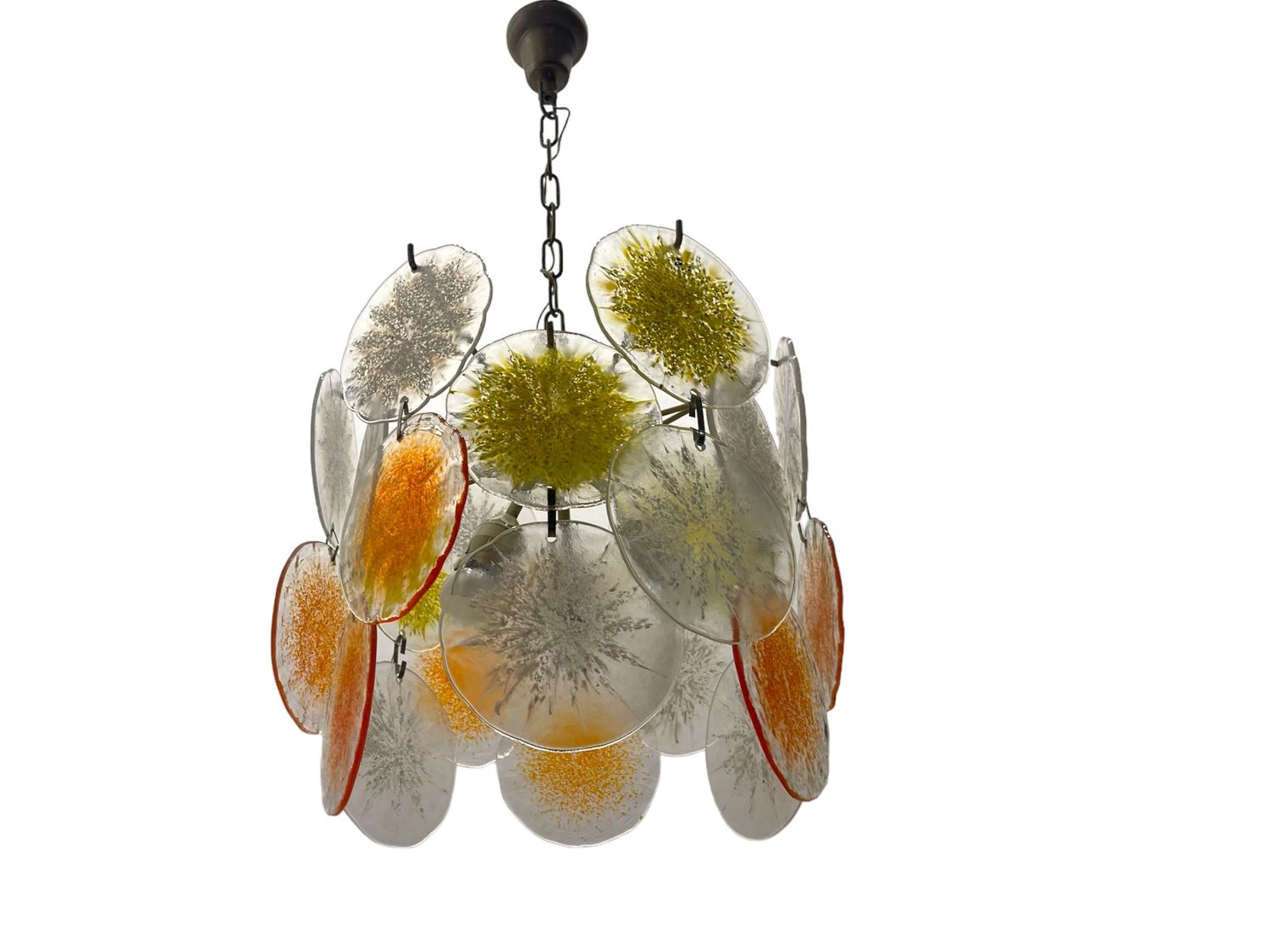 Multicolored Murano Glass Disc Snowflake chandelier 1960’s by Vistosi