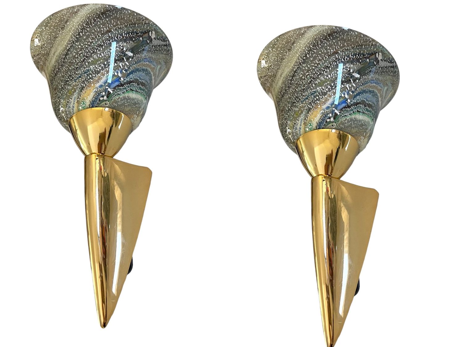 Venetian Art Murano Glass Brass Sconces Set of 2