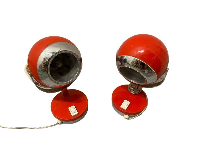 Italian Red Eye Ball Table Lamps, 1970s, Set of 2