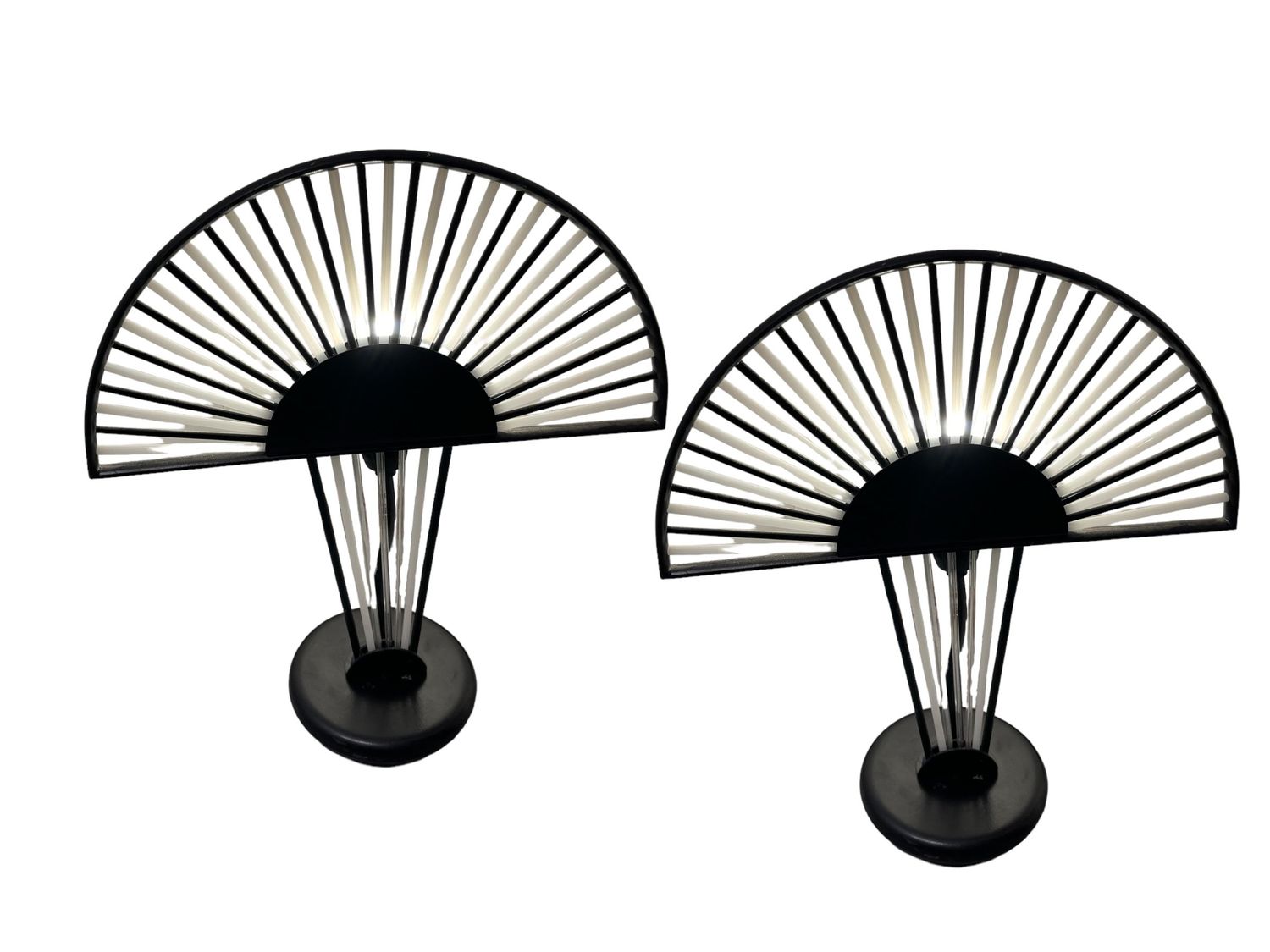 Architectural Black and White Murano Glass Rod Table Lamps, 1980s, Set of 2