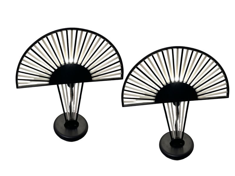 Architectural Black and White Murano Glass Rod Table Lamps, 1980s, Set of 2