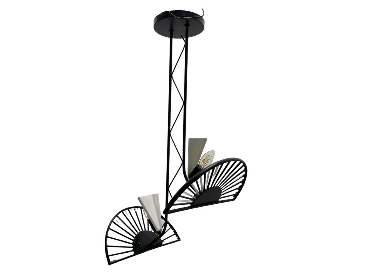 Architectural Black and White Murano Glass Rod Light Pendant, 1980s