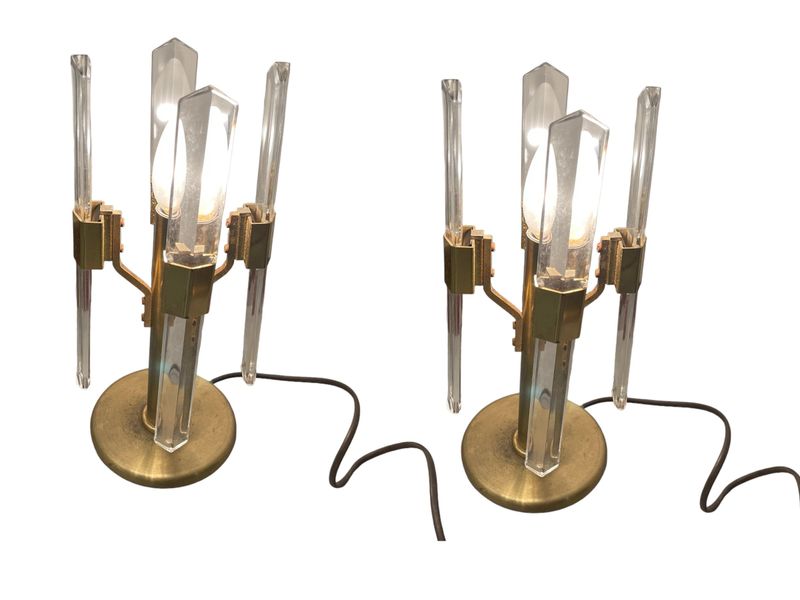 Italian Brass &amp; Crystal Table Lamps, 1970s, Set of 2