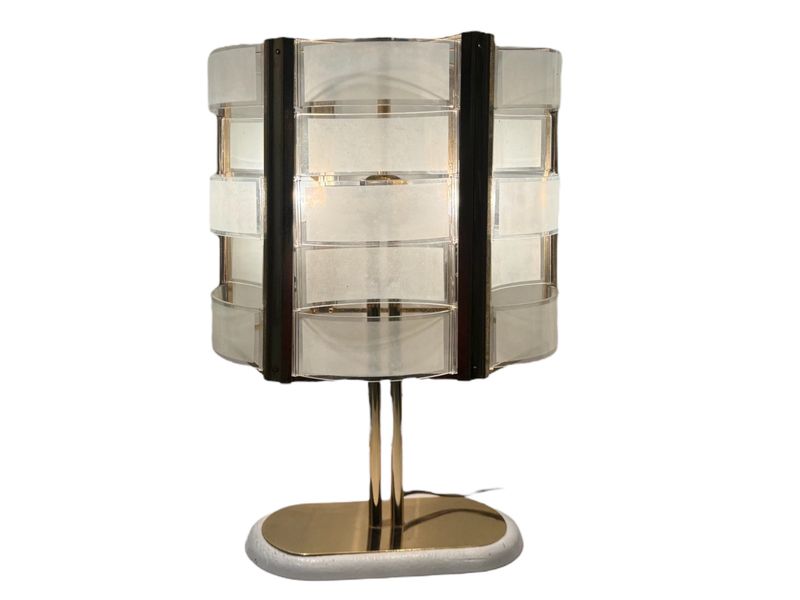 Large Brass &amp; Glass Table Lamp, 1970s
