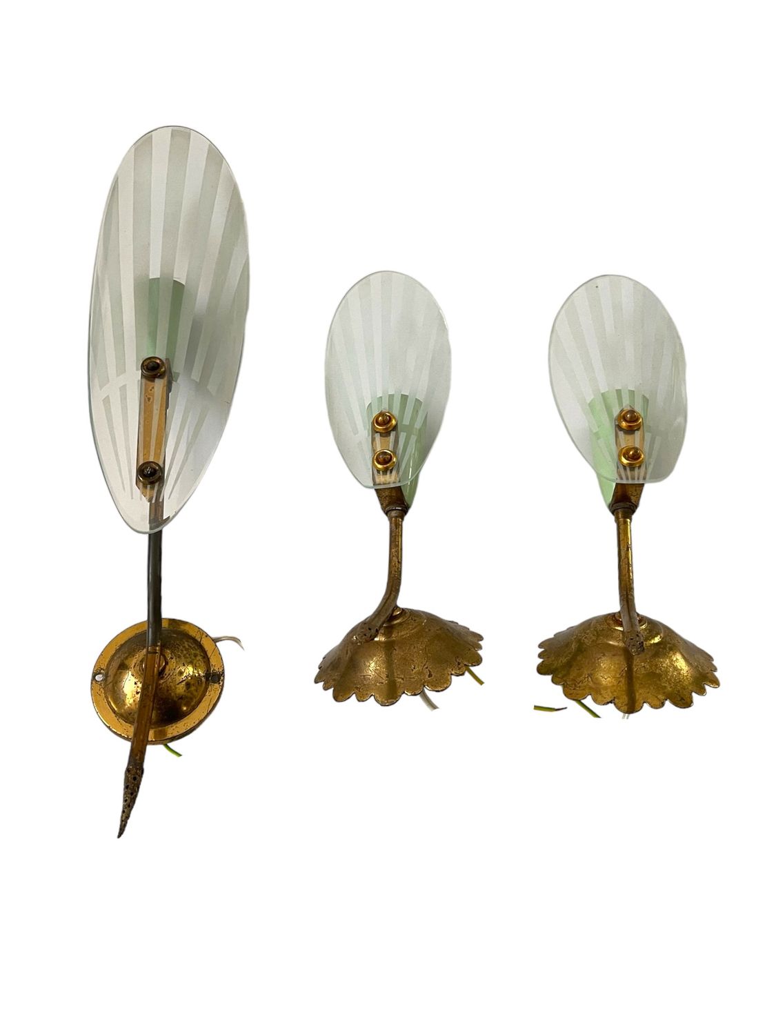 Italian Brass Glass Sconces, 1950s, Set of 3