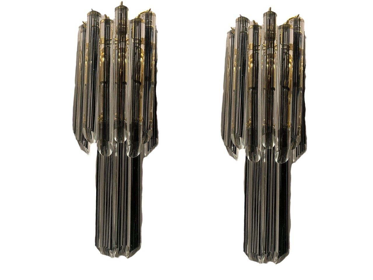Murano Glass Black Prism Sconces, 1970s, Set of 2