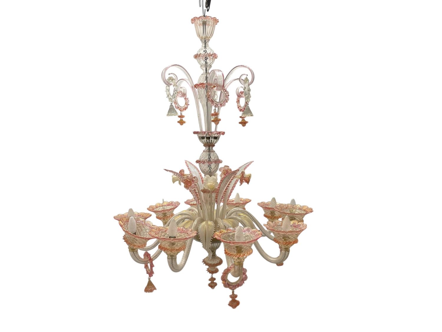 Large Venetian Pink Murano Glass Chandelier 1960’s