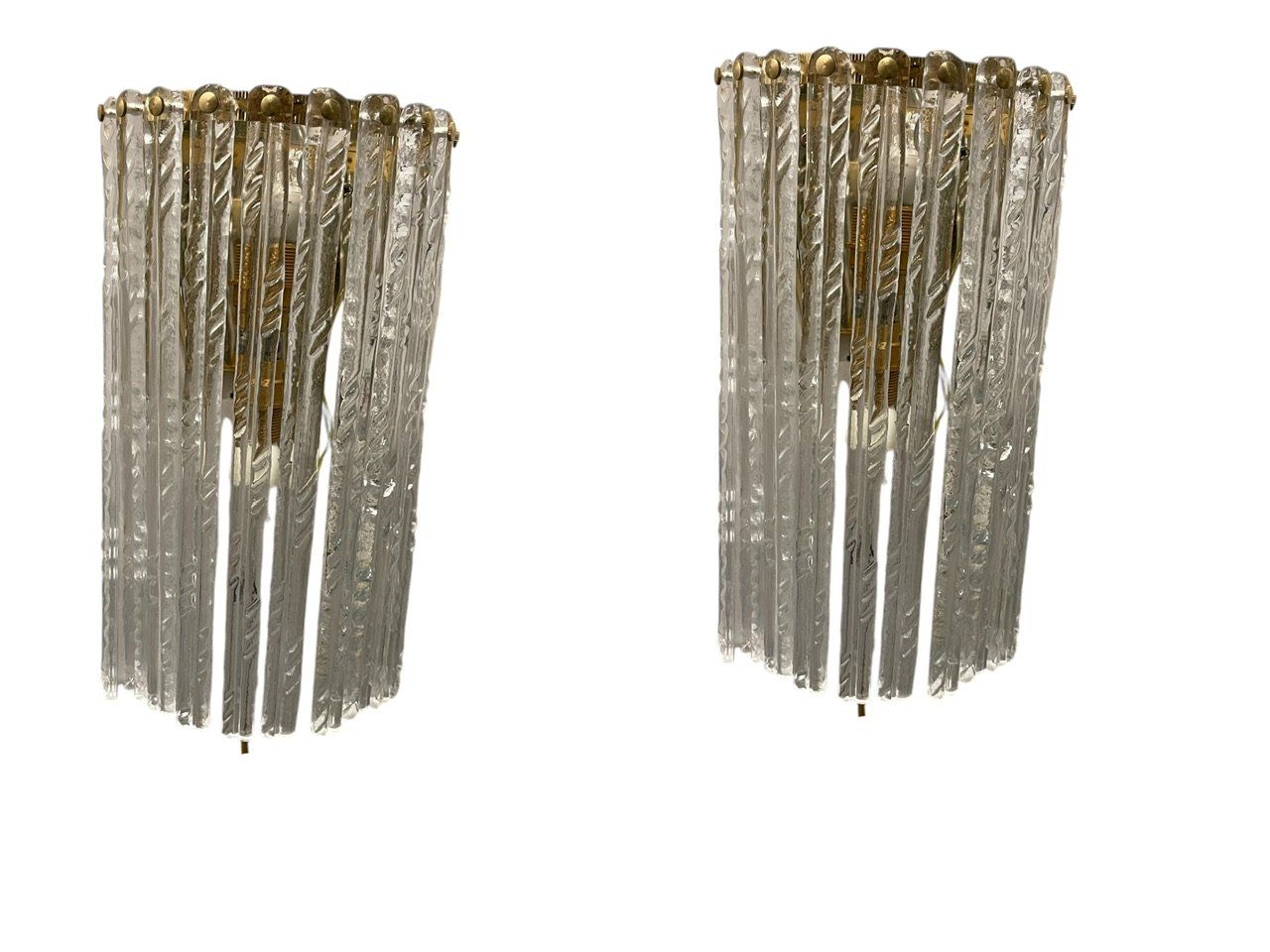 Large Murano Glass Brass Sconces, 1980s, Set of 2