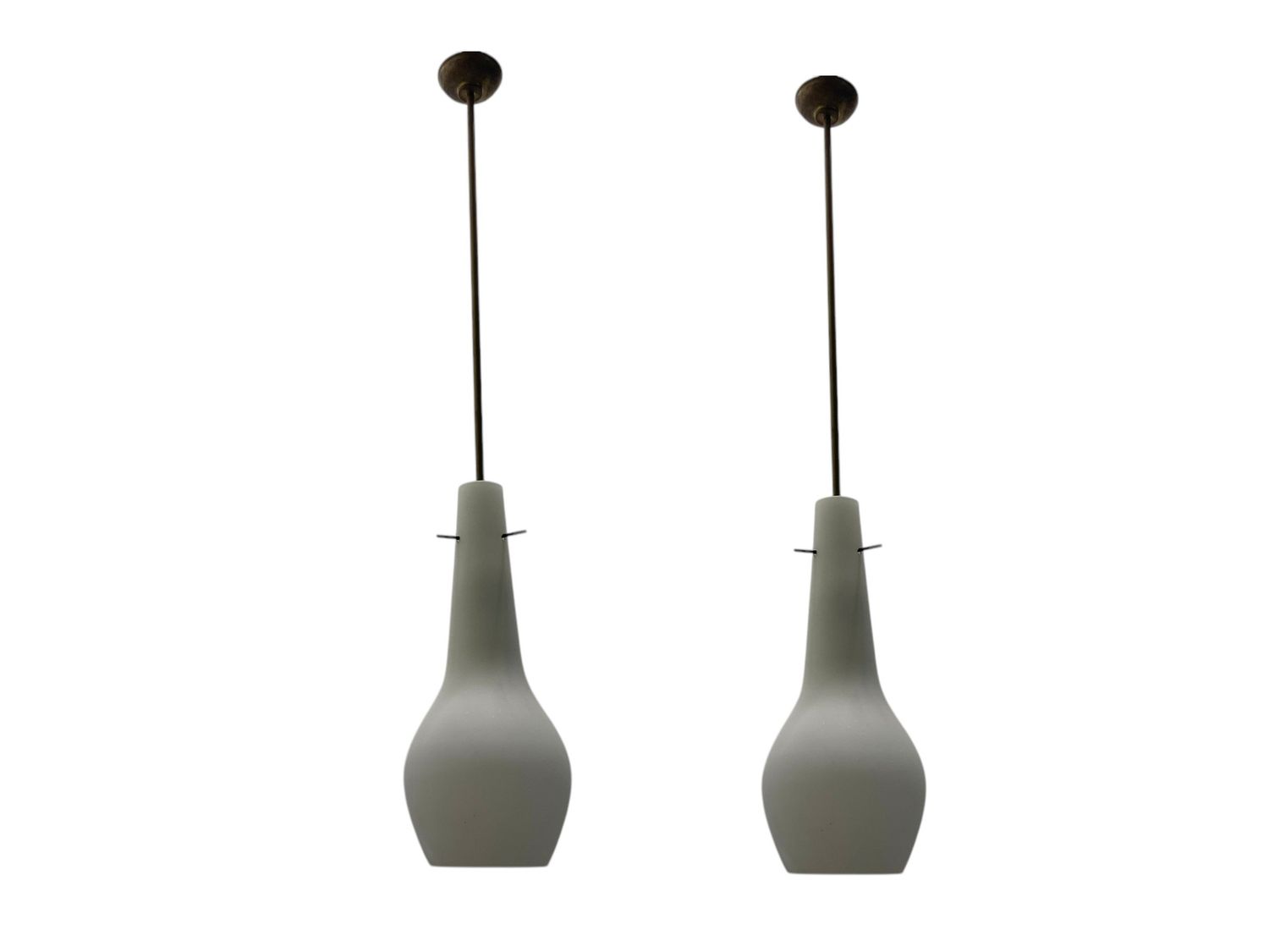 Bronze Opaline Light Pendants, 1950s, Set of 2