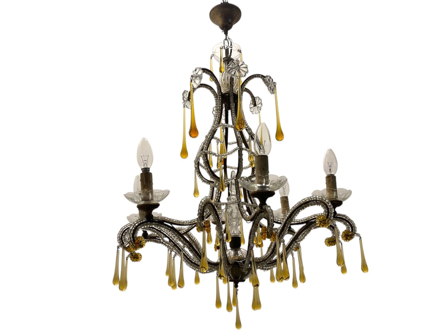 Crystal Beaded Murano Glass Drop Chandelier, 1950s