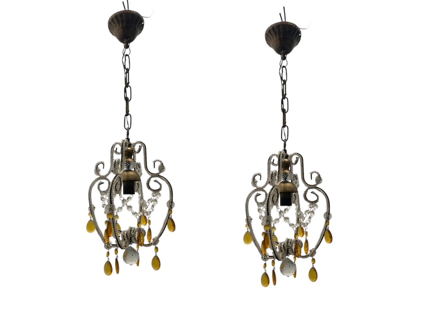 Small Beaded Crystal Pendants, 1970s, Set of 2