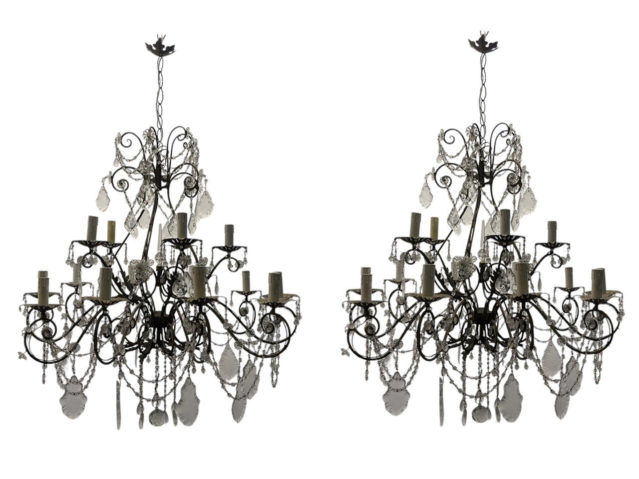 Large Macaroni Crystal Chandeliers, 1950s, Set of 2