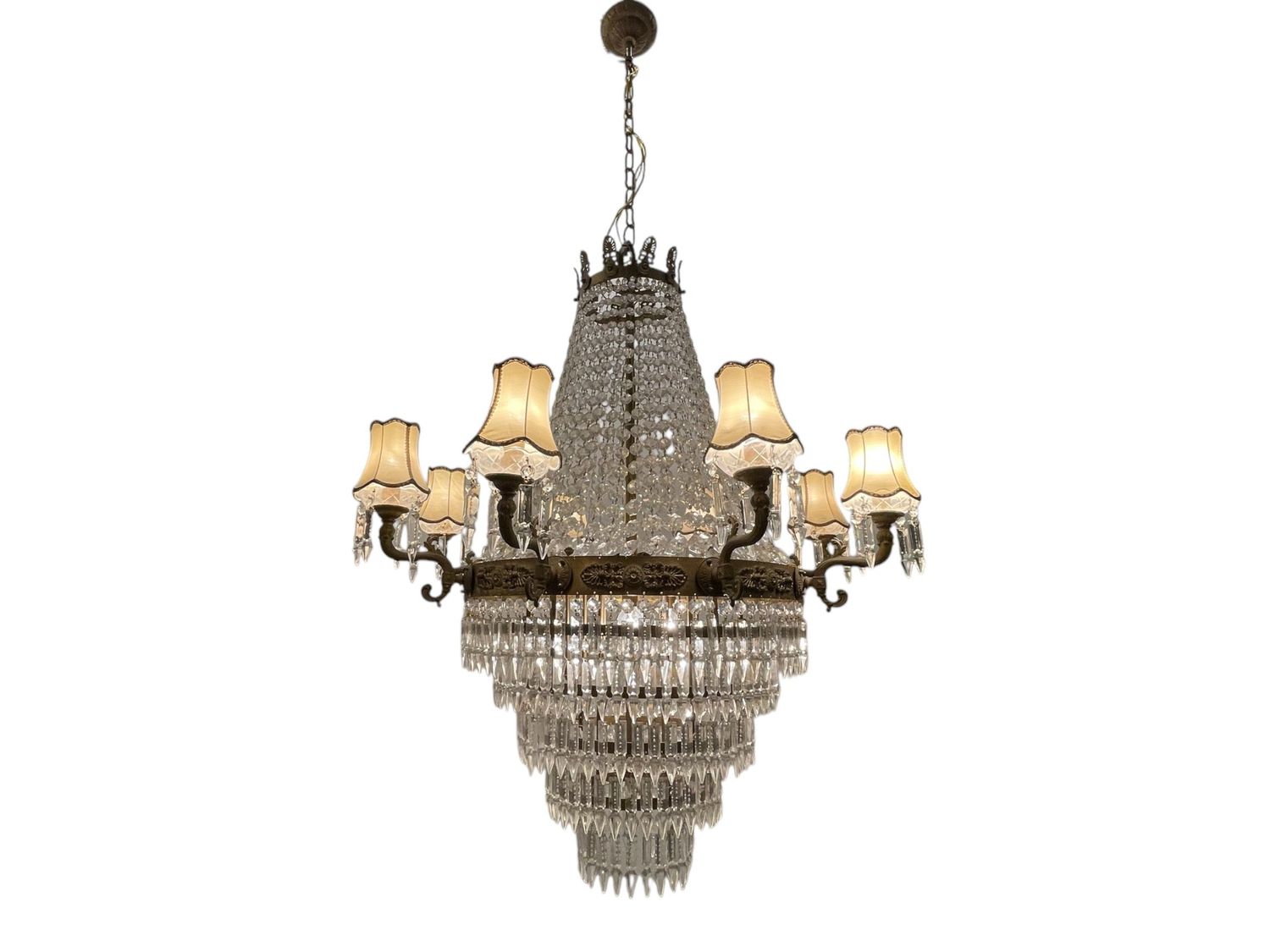 Extra Large Bronze Crystal Chandelier 1950’s