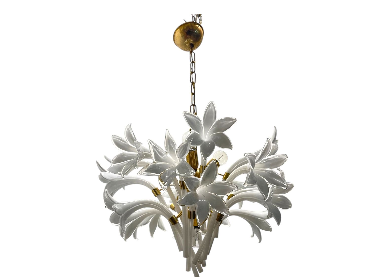 White Murano Flower Chandelier by Franco Luce, 1970s