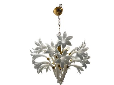 White Murano Flower Chandelier by Franco Luce, 1970s