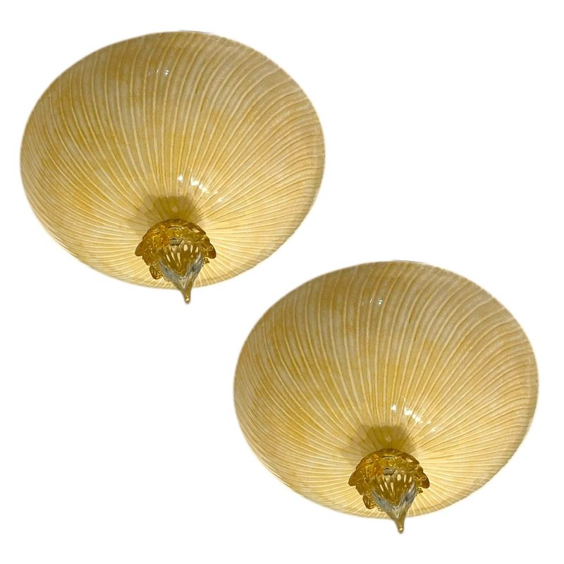 Venetian Murano Glass Flushmount Lights, 1970s, Set of 2