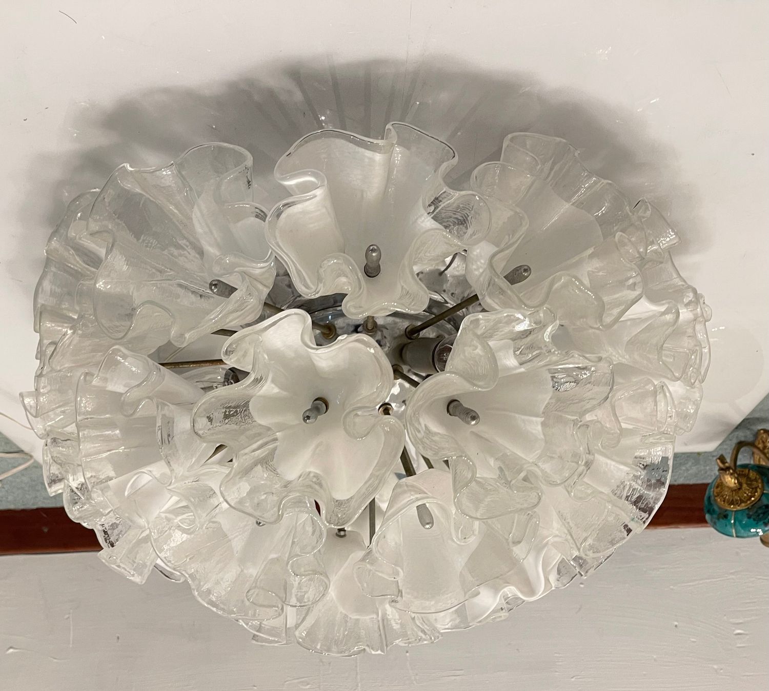 Large Murano Glass Flower Ceiling Light by Venini, 1960s