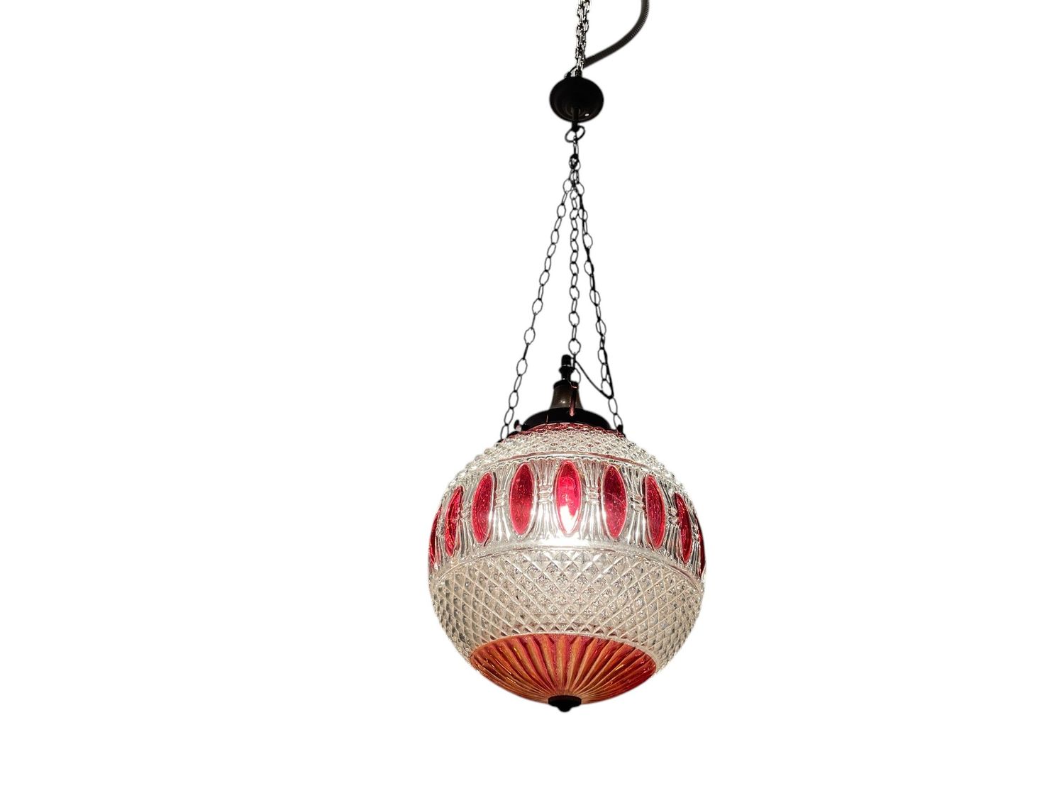 Vintage Crystal Red Light Pendant, 1950s