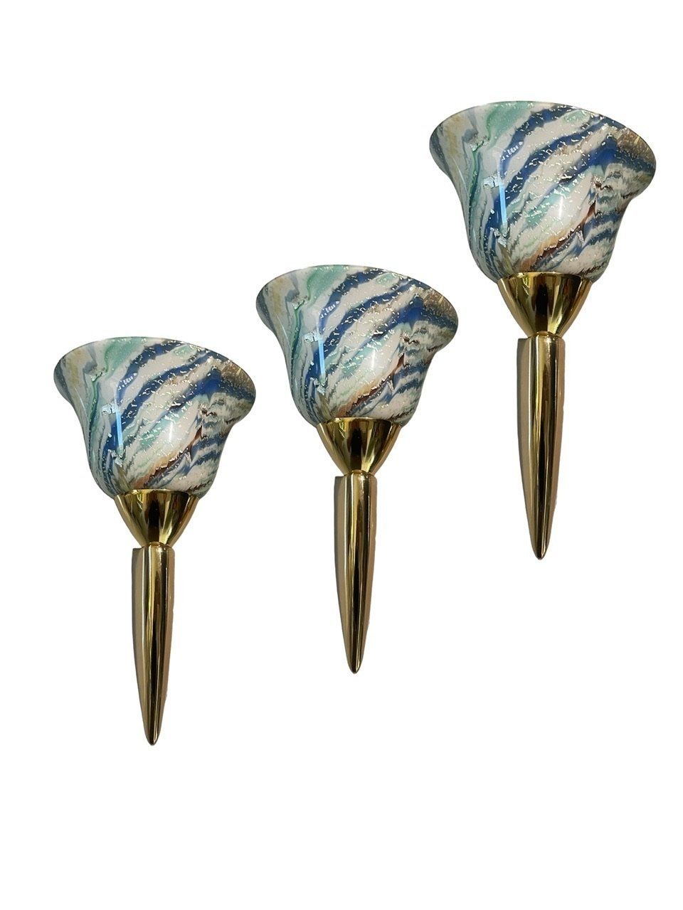 Murano Glass Brass Sconces Set of 3, 1980s, Set of 3