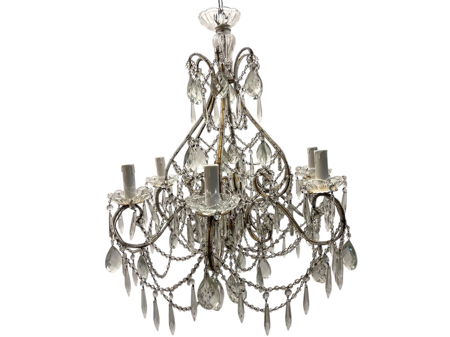 Vintage Crystal Beaded Macaroni Chandelier, 1950s
