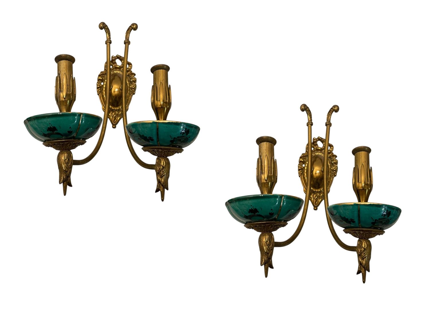 Vintage Brass Ceramic Sconces Set of 2
