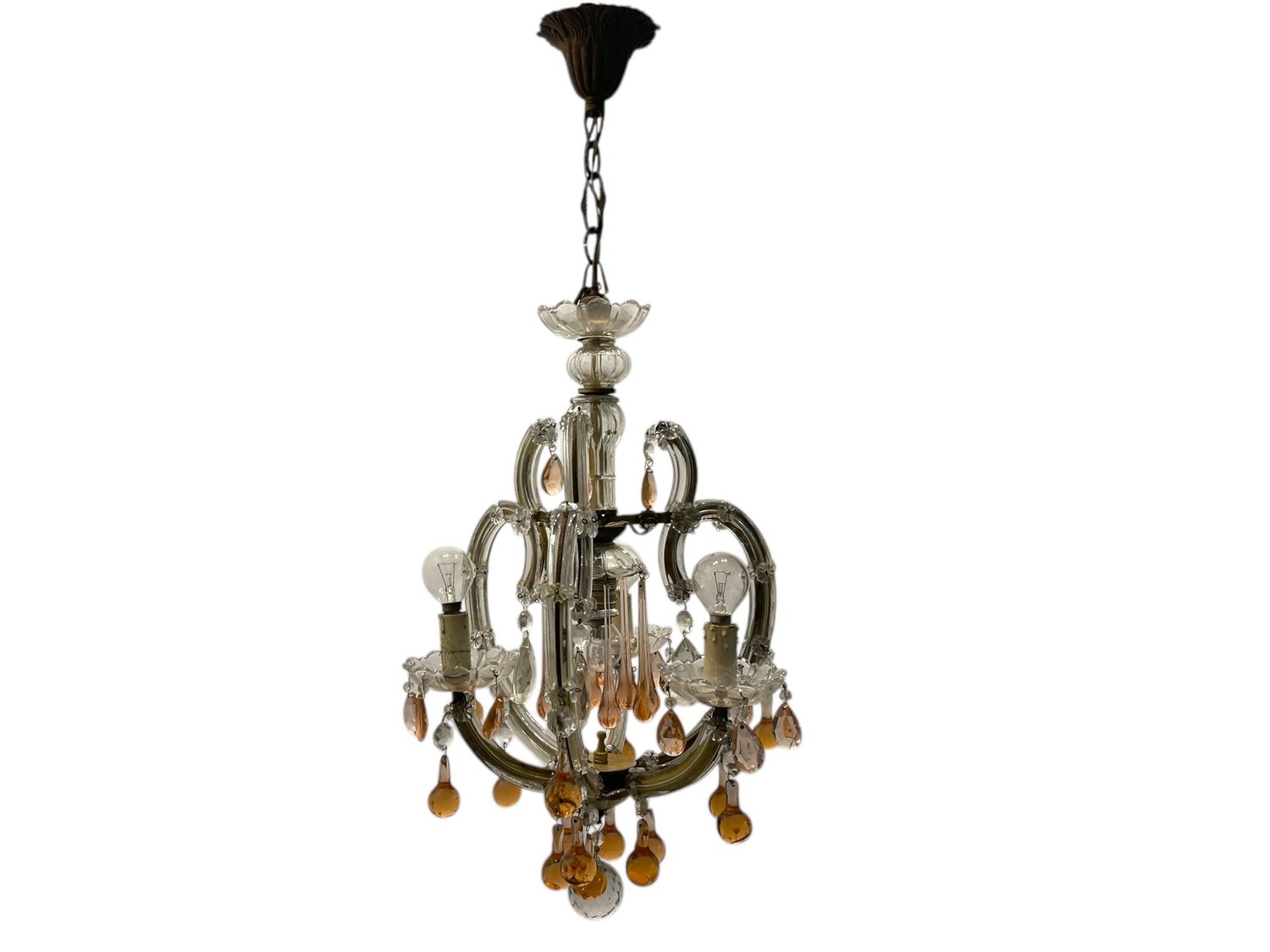 Pink Murano Glass Tear Drop Chandelier, 1950s
