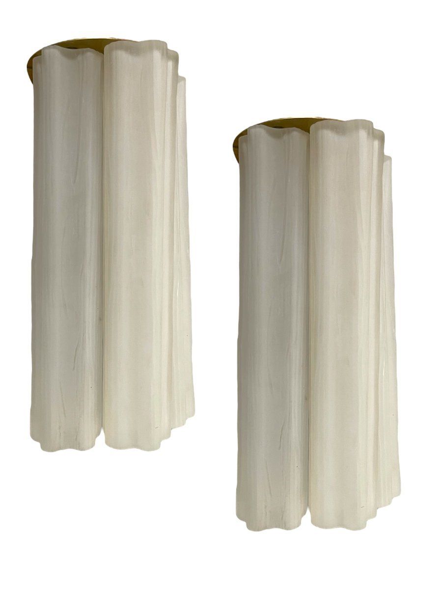 Milky White Murano Glass Tronchi Sconces, 1970s, Set of 2