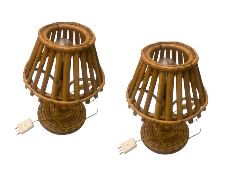 Vintage Rattan Table Lamps, 1960s, Set of 2