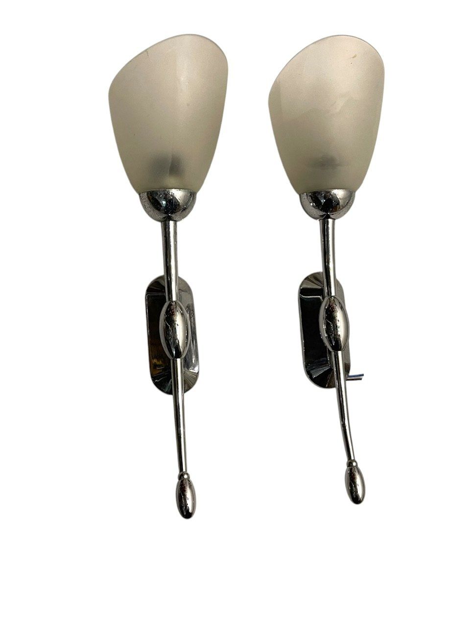Chrome Satinated Glass Sconces, 1970s, Set of 2