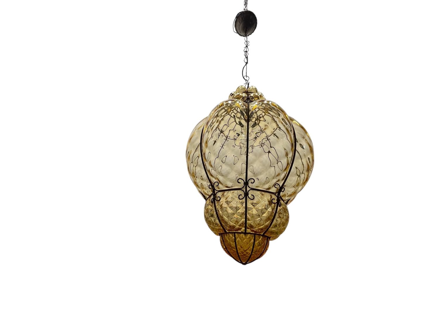 Large Wrought Iron Murano Glass Light Pendant, 1970s