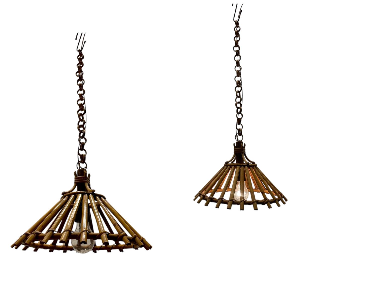 Vintage Hand Crafted Rattan Light Pendants, 1960s, Set of 2