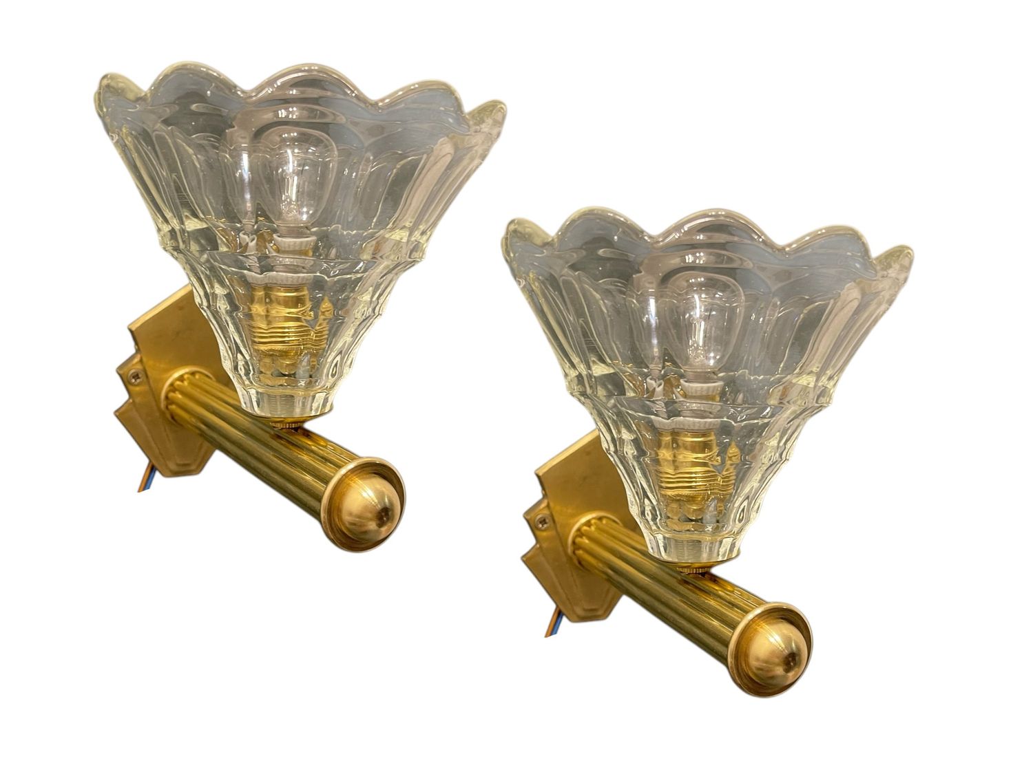 Murano Glass Brass Sconces, 1960s, Set of 2