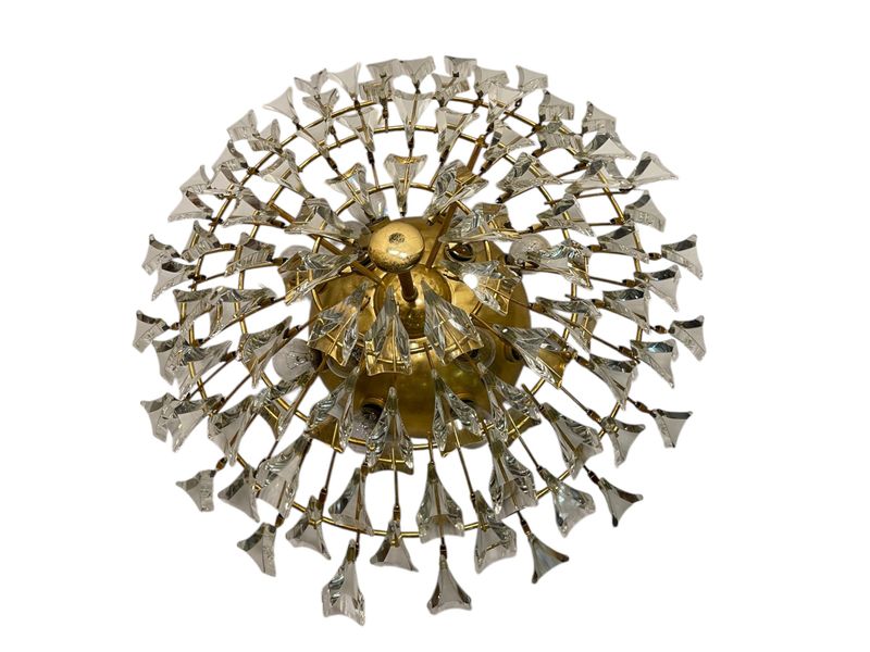 Large Crystal Brass Flush Mount attributed to Stilkronen, 1970s