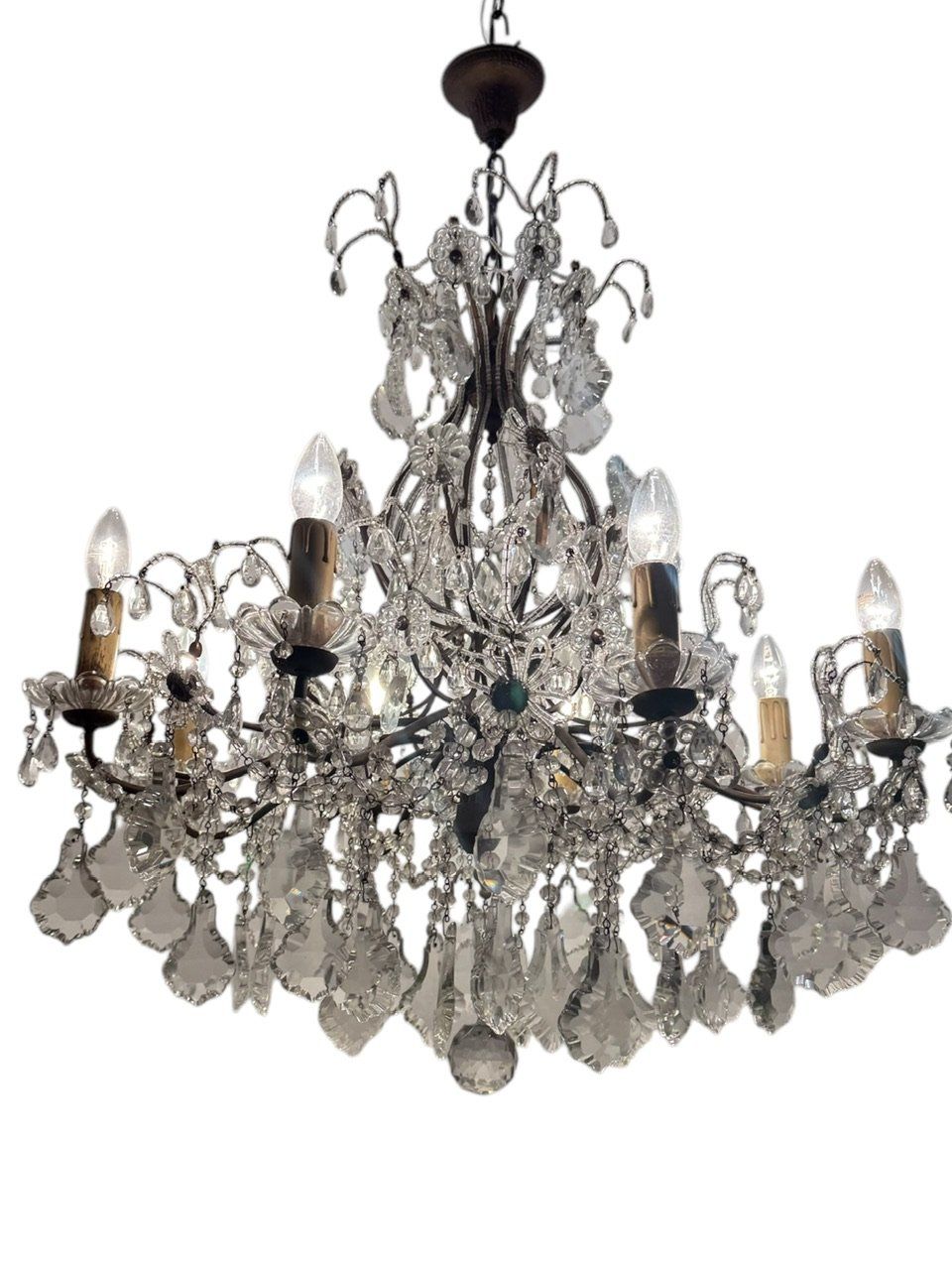 Large Crystal Beaded Chandelier, 1950s