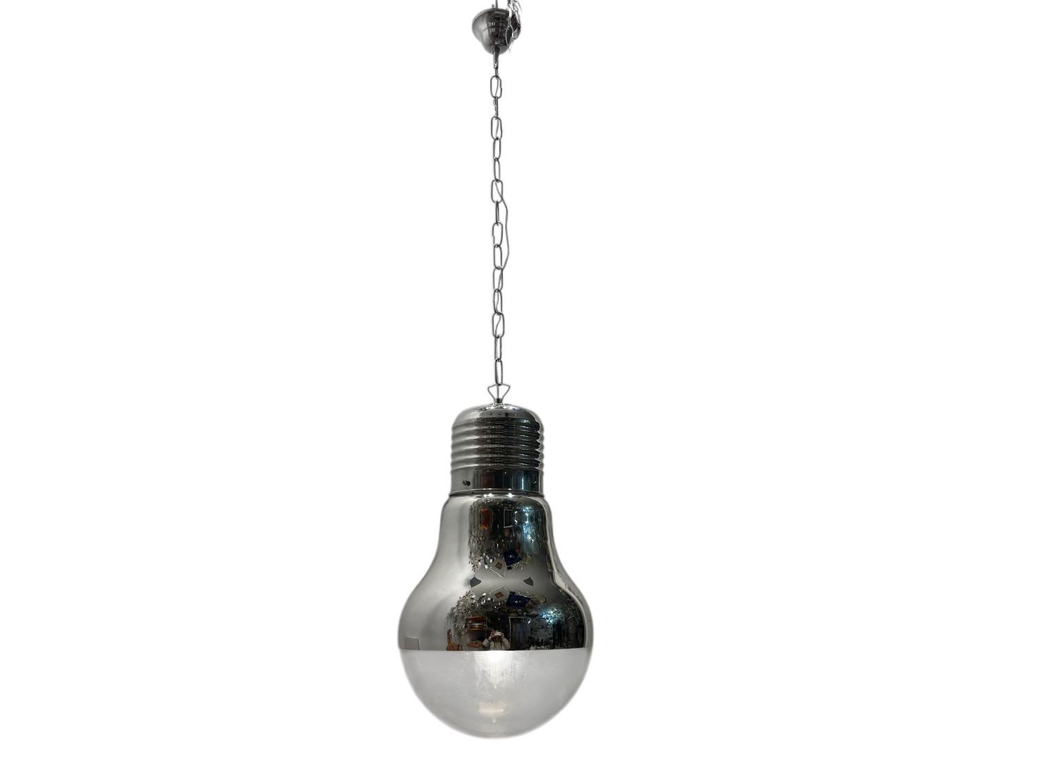Industrial Chrome Glass Pendant, 1980s