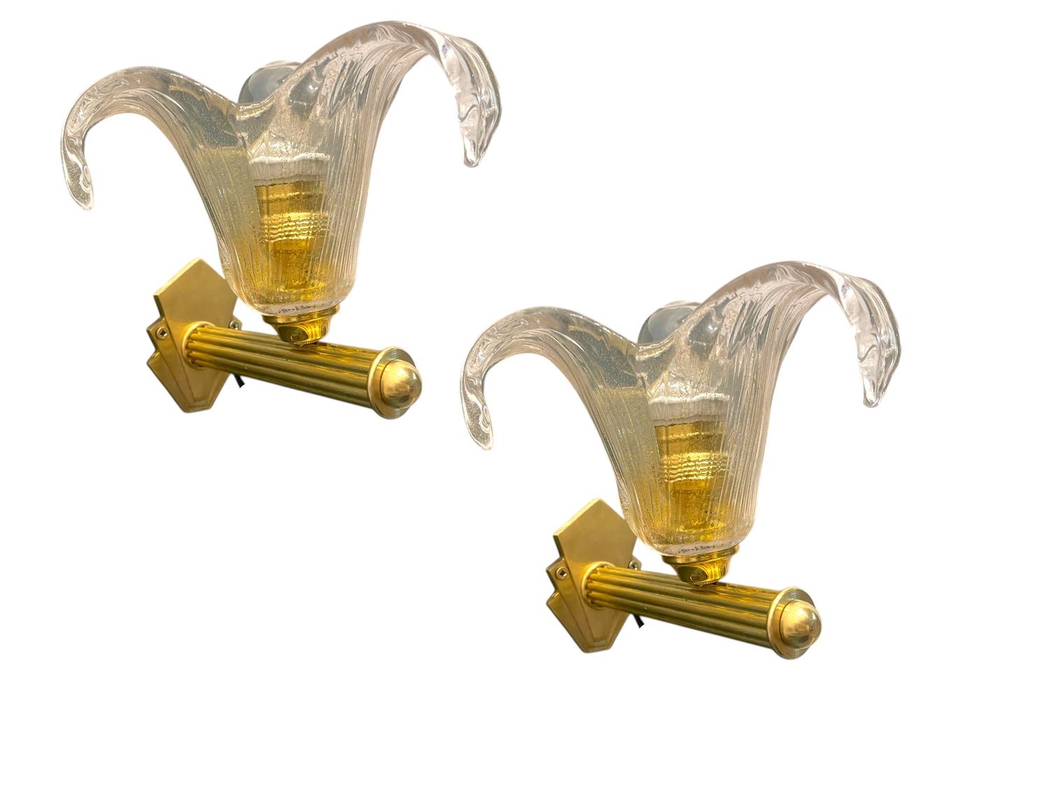Venetian Murano Glass Brass Sconces, 1960s, Set of 2