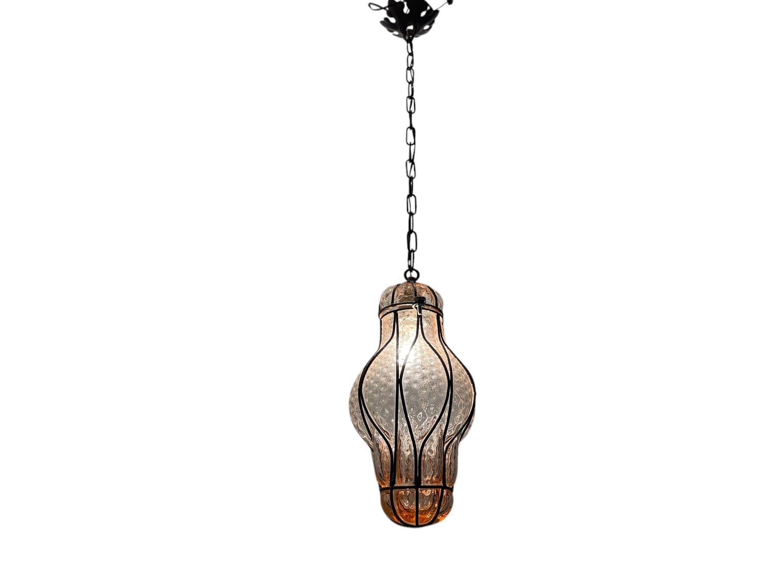 Wrought Iron Pink Light Pendant, 1970s