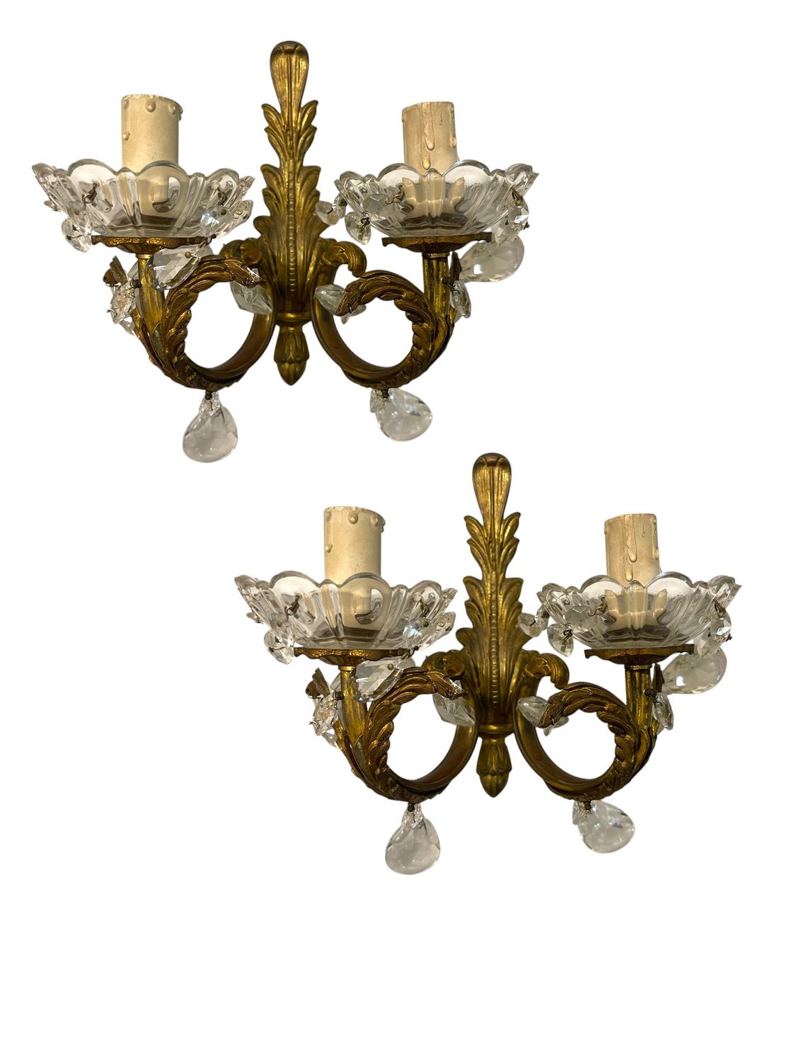 Crystal Bronze Sconces, 1950s, Set of 2